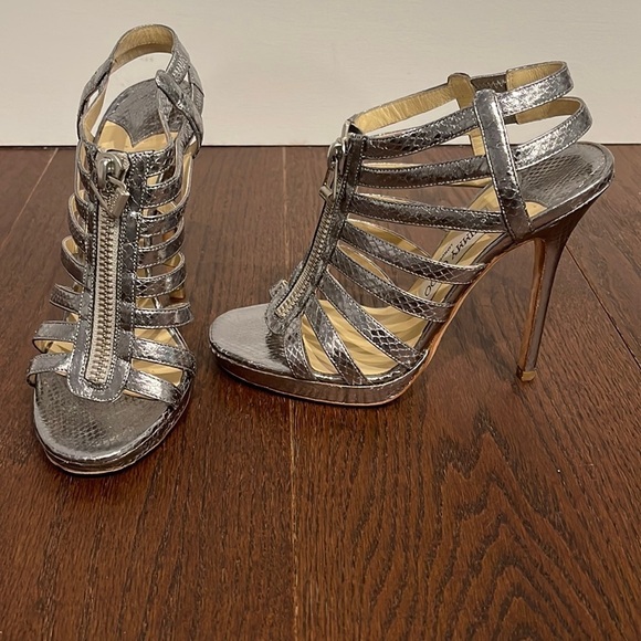 Jimmy Choo Women’s Silver Snakeskin Sandals Size 37/7 - Picture 1 of 6